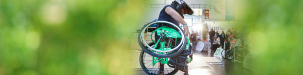 Foto: man is jumping with his wheel chair over a half pipe ; Copyright: Messe-Düsseldorf wiese